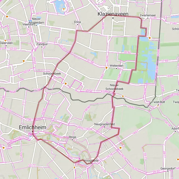 Map miniature of "Round Trip to Schoonebeek" cycling inspiration in Weser-Ems, Germany. Generated by Tarmacs.app cycling route planner