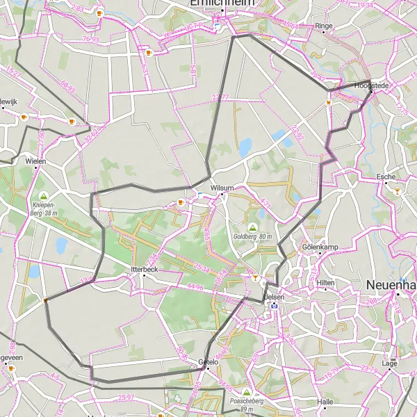 Map miniature of "Uelsen Ride" cycling inspiration in Weser-Ems, Germany. Generated by Tarmacs.app cycling route planner