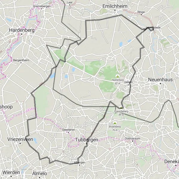 Map miniature of "Uelsen to Kalle Road Route" cycling inspiration in Weser-Ems, Germany. Generated by Tarmacs.app cycling route planner