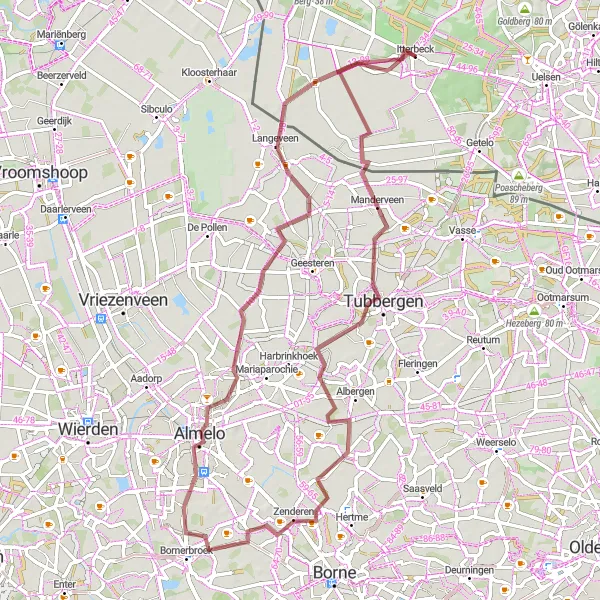 Map miniature of "Scenic Beauty of Manderveen and Albergen" cycling inspiration in Weser-Ems, Germany. Generated by Tarmacs.app cycling route planner