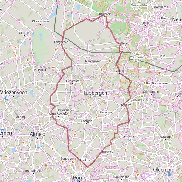 Karten-Miniaturansicht der Radinspiration "Braamberg und Langeveen Rundfahrt" in Weser-Ems, Germany. Erstellt vom Tarmacs.app-Routenplaner für Radtouren