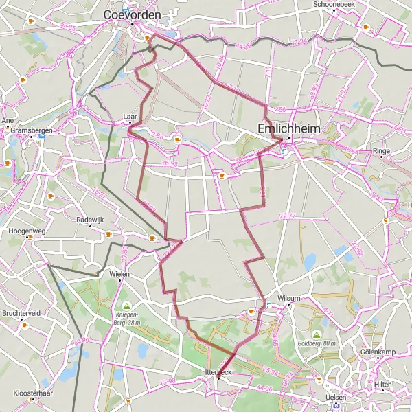 Map miniature of "Discover Emlichheim" cycling inspiration in Weser-Ems, Germany. Generated by Tarmacs.app cycling route planner
