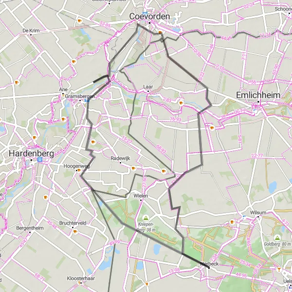 Karten-Miniaturansicht der Radinspiration "Venebrugge und Coevorden Tour" in Weser-Ems, Germany. Erstellt vom Tarmacs.app-Routenplaner für Radtouren