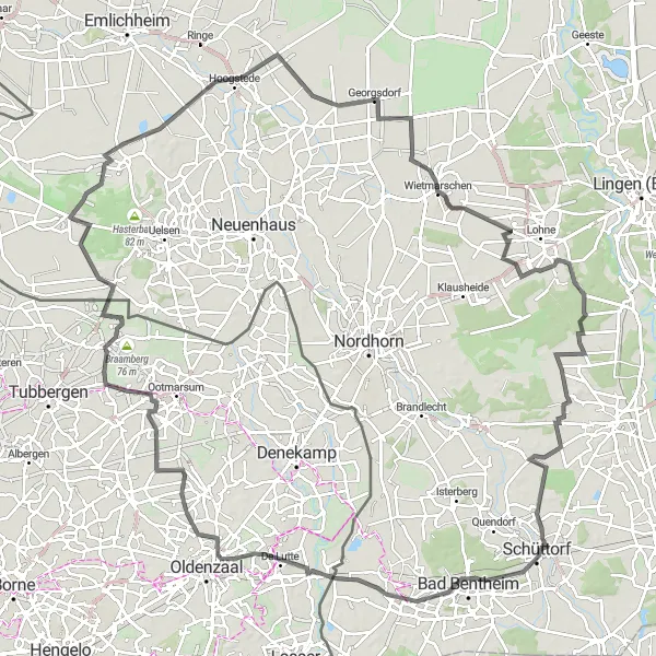 Karten-Miniaturansicht der Radinspiration "Road-Tour durch die Grafschaft Bentheim" in Weser-Ems, Germany. Erstellt vom Tarmacs.app-Routenplaner für Radtouren
