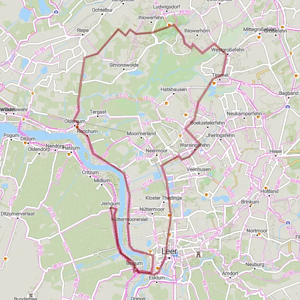 Map miniature of "The Great Gravel Adventure" cycling inspiration in Weser-Ems, Germany. Generated by Tarmacs.app cycling route planner