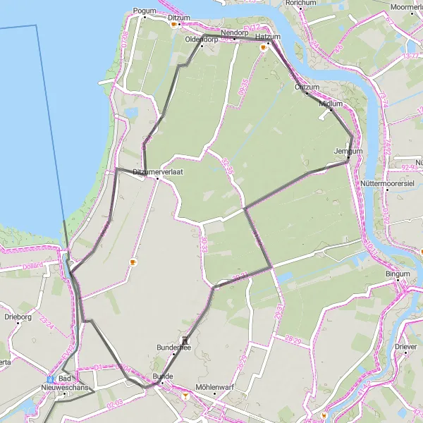 Map miniature of "Journey Through Bunde" cycling inspiration in Weser-Ems, Germany. Generated by Tarmacs.app cycling route planner