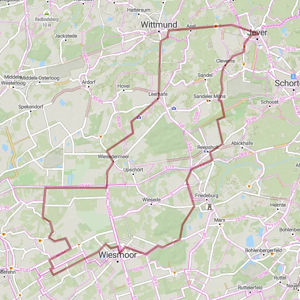 Map miniature of "Weser-Ems Gravel Adventure" cycling inspiration in Weser-Ems, Germany. Generated by Tarmacs.app cycling route planner