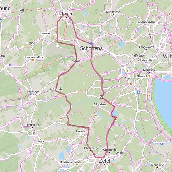 Karten-Miniaturansicht der Radinspiration "Tour um Jever und Umgebung" in Weser-Ems, Germany. Erstellt vom Tarmacs.app-Routenplaner für Radtouren