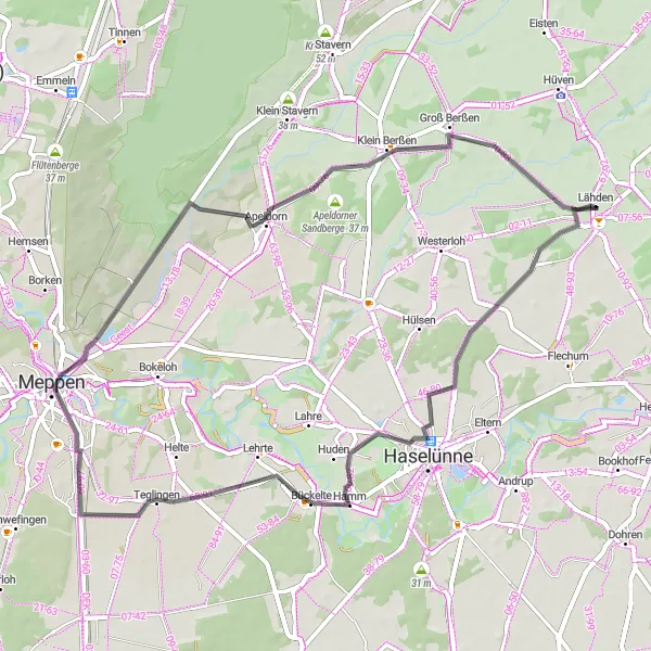 Karten-Miniaturansicht der Radinspiration "Fahrradroute um Lähden" in Weser-Ems, Germany. Erstellt vom Tarmacs.app-Routenplaner für Radtouren