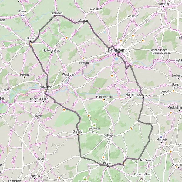 Karten-Miniaturansicht der Radinspiration "Entdecke die Schönheit von Löningen und umliegenden Dörfern" in Weser-Ems, Germany. Erstellt vom Tarmacs.app-Routenplaner für Radtouren