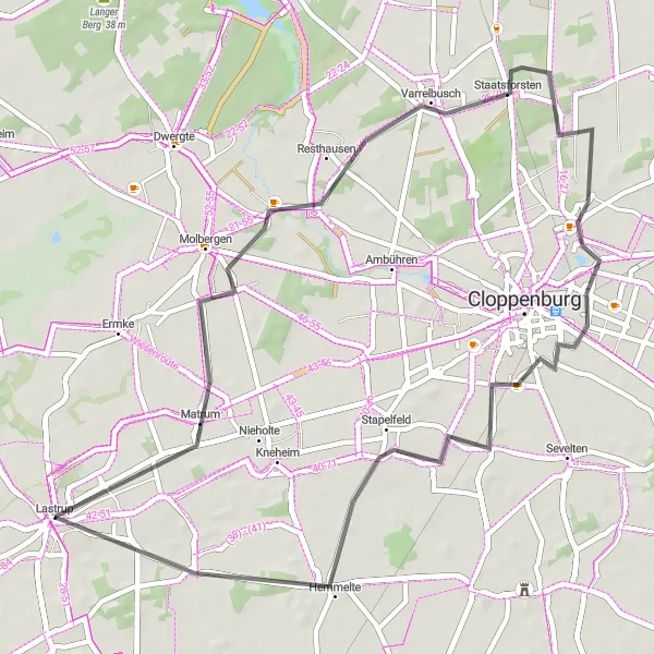 Karten-Miniaturansicht der Radinspiration "Rundtour durch Molbergen und Bethen" in Weser-Ems, Germany. Erstellt vom Tarmacs.app-Routenplaner für Radtouren