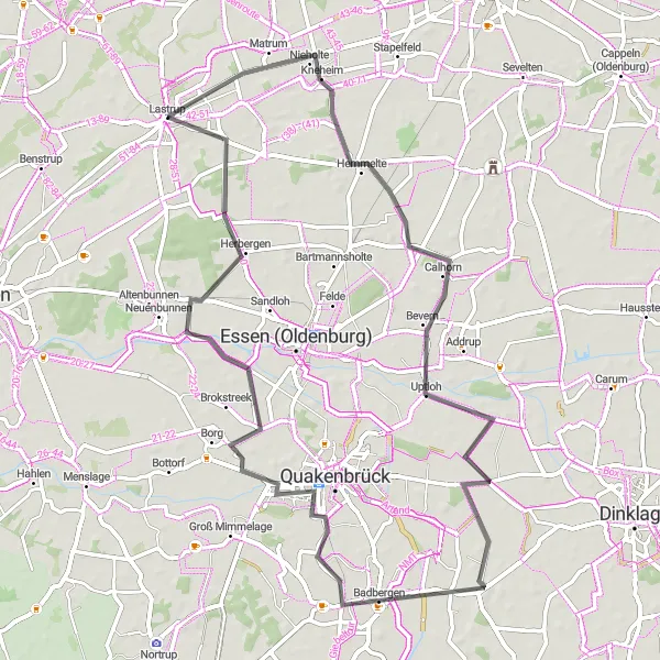 Karten-Miniaturansicht der Radinspiration "Fahrt entlang von Bevern und Badbergen" in Weser-Ems, Germany. Erstellt vom Tarmacs.app-Routenplaner für Radtouren