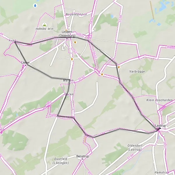 Map miniature of "Lastrup Loop" cycling inspiration in Weser-Ems, Germany. Generated by Tarmacs.app cycling route planner