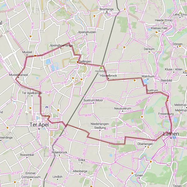 Map miniature of "Scenic Gravel Adventure from Niederlangen" cycling inspiration in Weser-Ems, Germany. Generated by Tarmacs.app cycling route planner