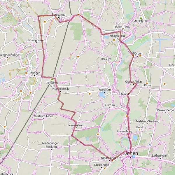 Map miniature of "Niederlangen and Fresenburg Gravel Loop" cycling inspiration in Weser-Ems, Germany. Generated by Tarmacs.app cycling route planner