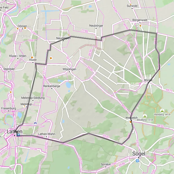 Map miniature of "Kluse and Sommerrodelbahn Surwold" cycling inspiration in Weser-Ems, Germany. Generated by Tarmacs.app cycling route planner