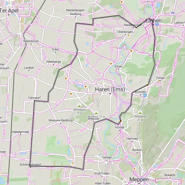 Map miniature of "Hilterberg Loop" cycling inspiration in Weser-Ems, Germany. Generated by Tarmacs.app cycling route planner