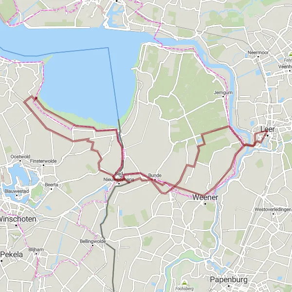 Map miniature of "Leer Hafenpromenade Gravel Route" cycling inspiration in Weser-Ems, Germany. Generated by Tarmacs.app cycling route planner