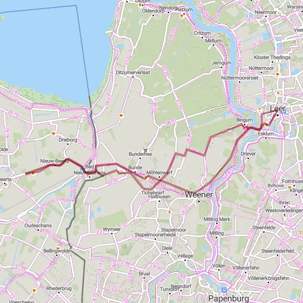 Map miniature of "Gravel Adventure" cycling inspiration in Weser-Ems, Germany. Generated by Tarmacs.app cycling route planner