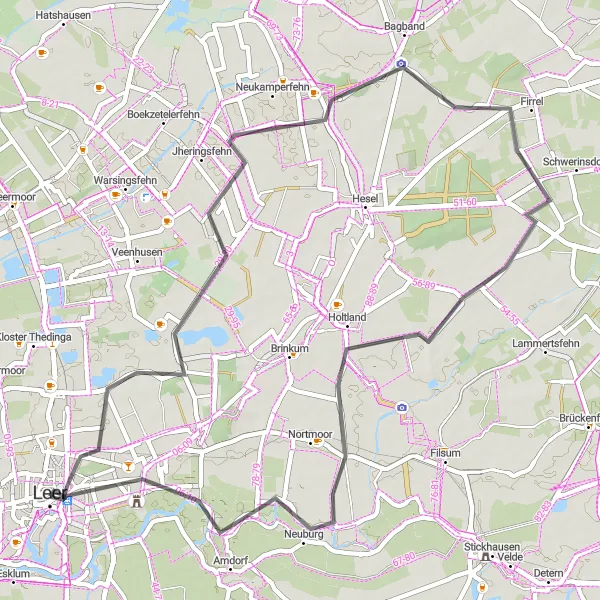 Karten-Miniaturansicht der Radinspiration "Leer und Umgebung auf dem Rennrad entdecken" in Weser-Ems, Germany. Erstellt vom Tarmacs.app-Routenplaner für Radtouren