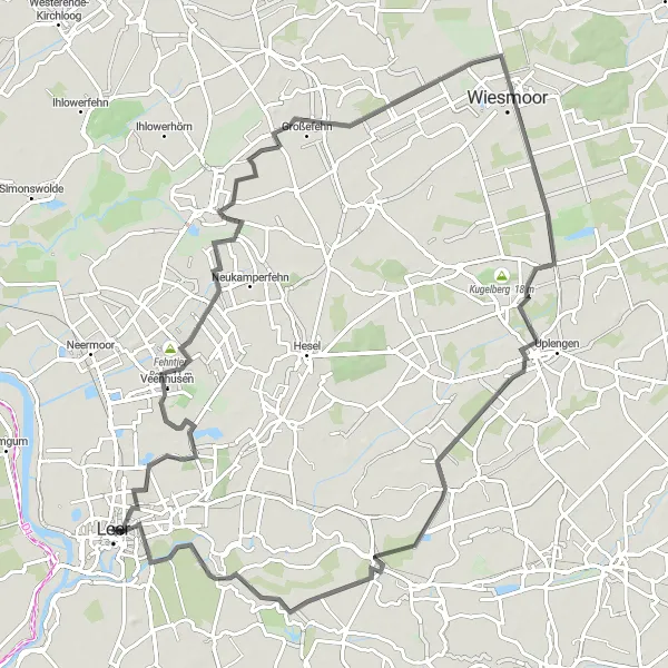 Karten-Miniaturansicht der Radinspiration "Von Leer zu Burg Stickhausen: Durch die ostfriesische Landschaft" in Weser-Ems, Germany. Erstellt vom Tarmacs.app-Routenplaner für Radtouren