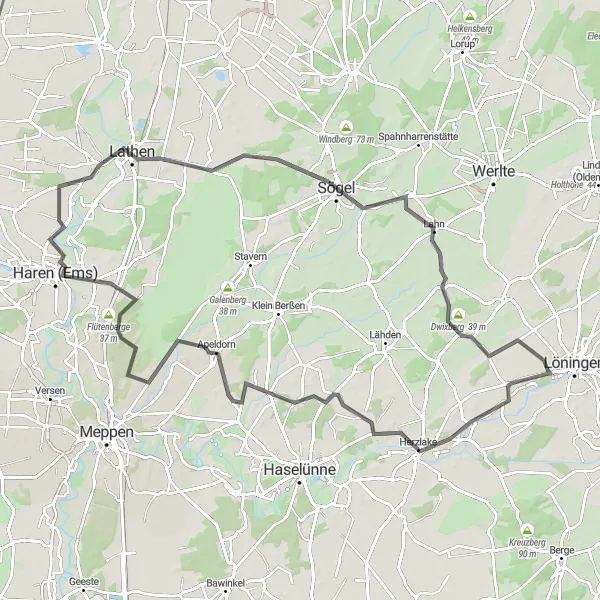 Map miniature of "Herzlake and Lathen Epic Road Cycling Route" cycling inspiration in Weser-Ems, Germany. Generated by Tarmacs.app cycling route planner