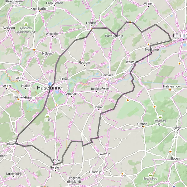 Map miniature of "Cycling through Enchanting Landscapes" cycling inspiration in Weser-Ems, Germany. Generated by Tarmacs.app cycling route planner