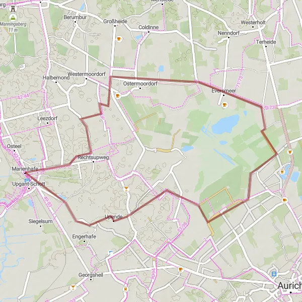 Map miniature of "The Countryside Loop" cycling inspiration in Weser-Ems, Germany. Generated by Tarmacs.app cycling route planner