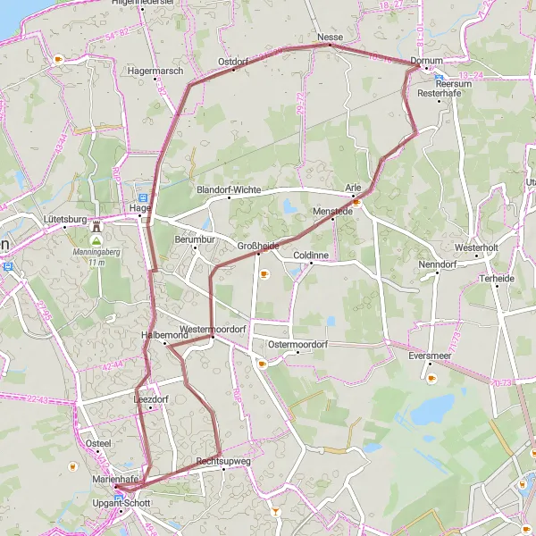 Map miniature of "Hage and Dornum Gravel Adventure" cycling inspiration in Weser-Ems, Germany. Generated by Tarmacs.app cycling route planner