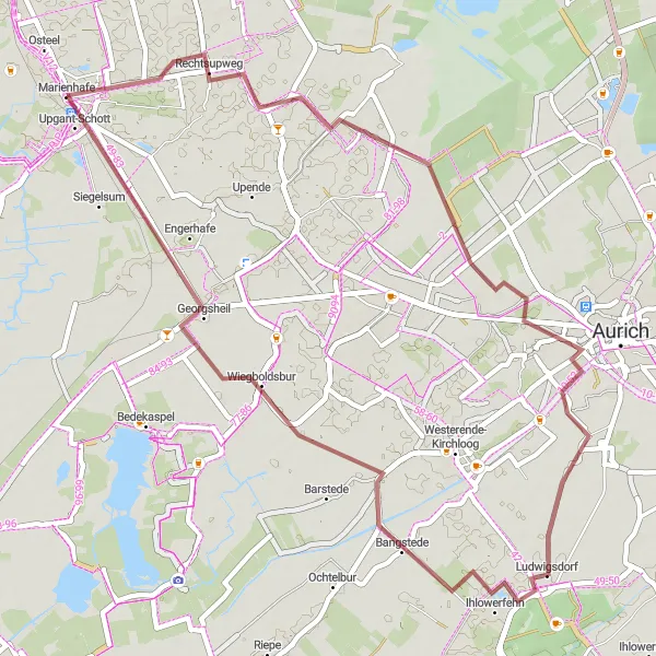 Map miniature of "Münkeboe Gravel Loop" cycling inspiration in Weser-Ems, Germany. Generated by Tarmacs.app cycling route planner