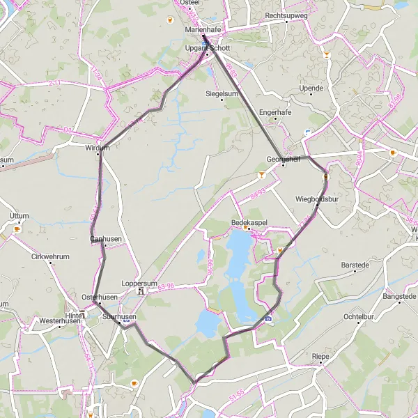 Map miniature of "Suurhusen Exploration" cycling inspiration in Weser-Ems, Germany. Generated by Tarmacs.app cycling route planner