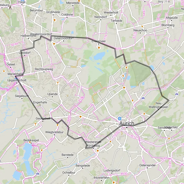 Map miniature of "Road Cycling Adventure in Weser-Ems" cycling inspiration in Weser-Ems, Germany. Generated by Tarmacs.app cycling route planner