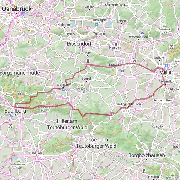 Karten-Miniaturansicht der Radinspiration "Gravel-Tour in der Umgebung von Melle" in Weser-Ems, Germany. Erstellt vom Tarmacs.app-Routenplaner für Radtouren