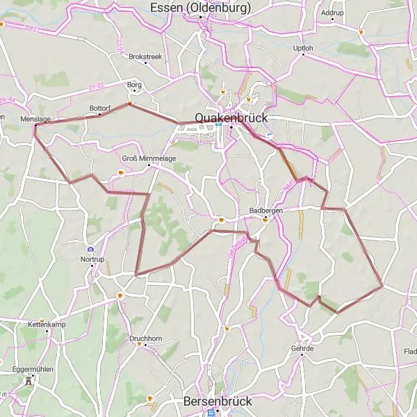 Map miniature of "Quakenbrück to Menslage Gravel Cycling Route" cycling inspiration in Weser-Ems, Germany. Generated by Tarmacs.app cycling route planner