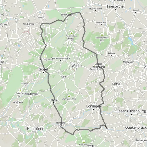 Map miniature of "Nature and Culture in Hahnenmoor" cycling inspiration in Weser-Ems, Germany. Generated by Tarmacs.app cycling route planner