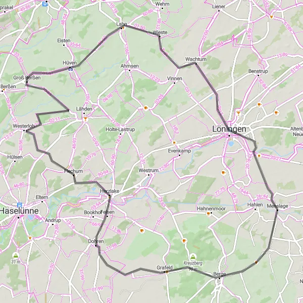 Map miniature of "Herzlake and Lahn Round-Trip Cycling Route" cycling inspiration in Weser-Ems, Germany. Generated by Tarmacs.app cycling route planner