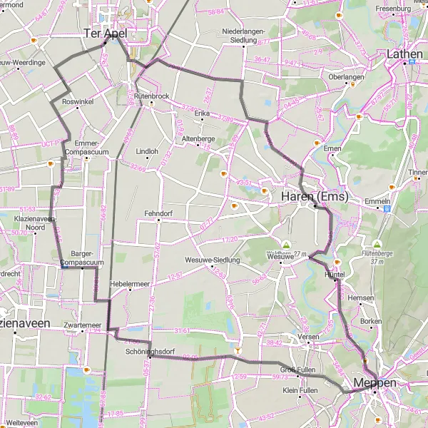 Map miniature of "Exploring Schöninghsdorf and Hüntel" cycling inspiration in Weser-Ems, Germany. Generated by Tarmacs.app cycling route planner