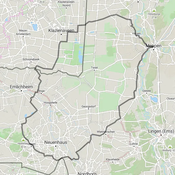 Map miniature of "Discovering Meppen and Dalum" cycling inspiration in Weser-Ems, Germany. Generated by Tarmacs.app cycling route planner