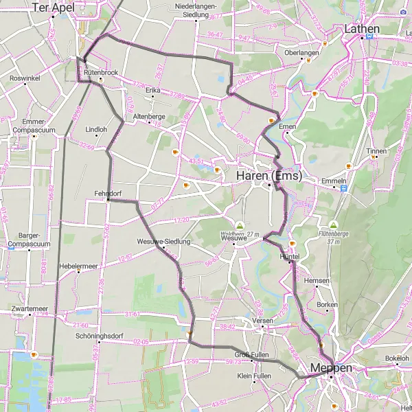 Map miniature of "Scenic Ride through Esterfeld and Hüntel" cycling inspiration in Weser-Ems, Germany. Generated by Tarmacs.app cycling route planner
