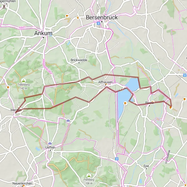 Map miniature of "Alfhausen Escape" cycling inspiration in Weser-Ems, Germany. Generated by Tarmacs.app cycling route planner