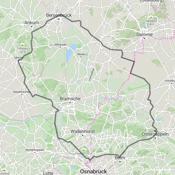 Map miniature of "Discovering Idyllic Towns on a Road Cycling Route" cycling inspiration in Weser-Ems, Germany. Generated by Tarmacs.app cycling route planner