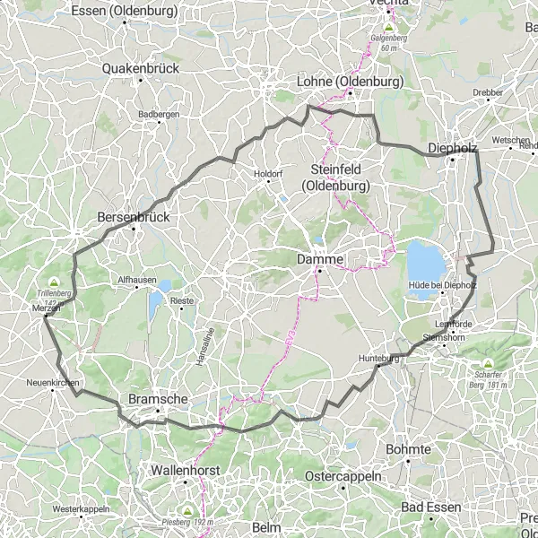 Map miniature of "Merzen to Achmer via Gehrde and Diepholz" cycling inspiration in Weser-Ems, Germany. Generated by Tarmacs.app cycling route planner