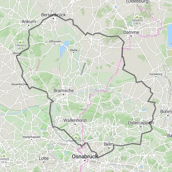 Map miniature of "Winding Routes and Scenic Delights" cycling inspiration in Weser-Ems, Germany. Generated by Tarmacs.app cycling route planner