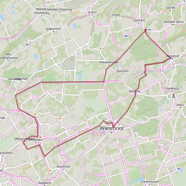 Karten-Miniaturansicht der Radinspiration "Gemütlicher Ausflug durch Ostfriesland" in Weser-Ems, Germany. Erstellt vom Tarmacs.app-Routenplaner für Radtouren