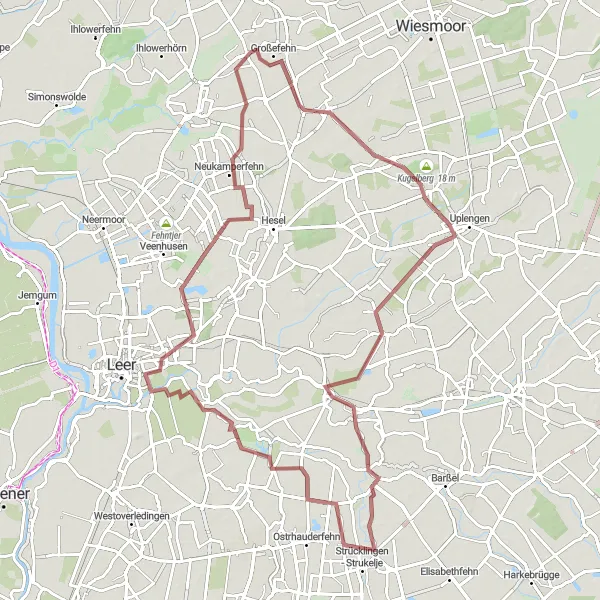 Map miniature of "Gravel Adventure in Großefehn" cycling inspiration in Weser-Ems, Germany. Generated by Tarmacs.app cycling route planner