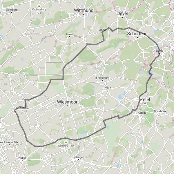 Map miniature of "Riding Through the Weser-Ems Countryside" cycling inspiration in Weser-Ems, Germany. Generated by Tarmacs.app cycling route planner