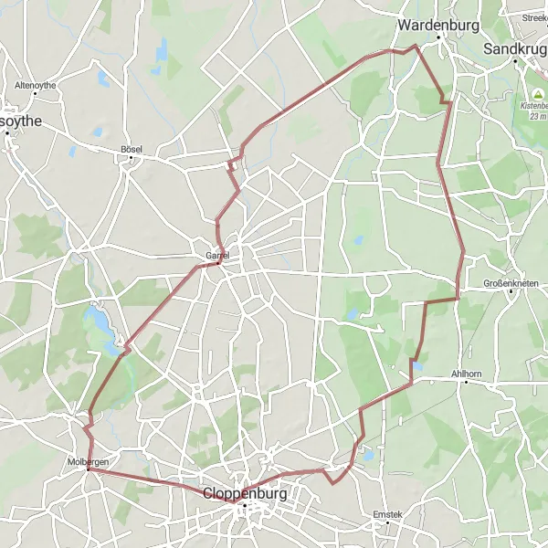 Map miniature of "Gravel Adventure from Garrel to Cloppenburg" cycling inspiration in Weser-Ems, Germany. Generated by Tarmacs.app cycling route planner
