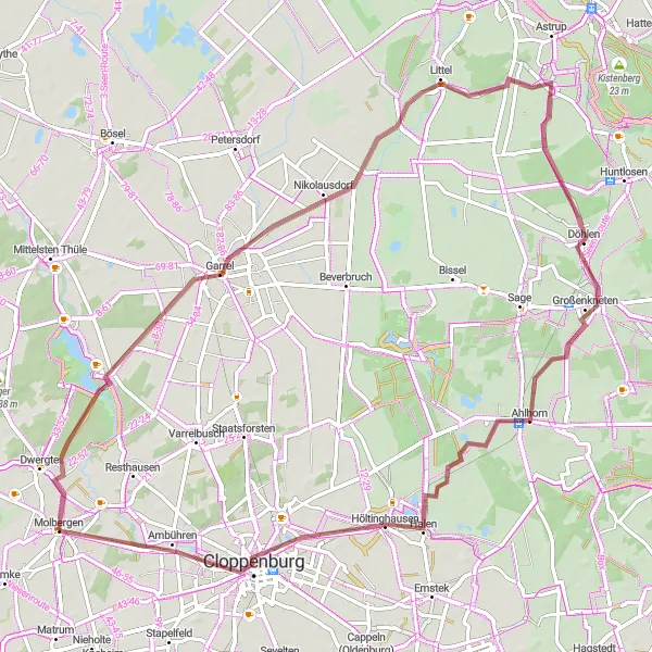 Map miniature of "Molbergen Gravel Adventure" cycling inspiration in Weser-Ems, Germany. Generated by Tarmacs.app cycling route planner