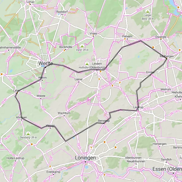 Karten-Miniaturansicht der Radinspiration "Erkundung von Molbergen" in Weser-Ems, Germany. Erstellt vom Tarmacs.app-Routenplaner für Radtouren