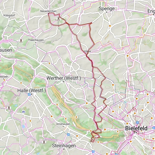 Karten-Miniaturansicht der Radinspiration "Gravel-Tour um Neuenkirchen" in Weser-Ems, Germany. Erstellt vom Tarmacs.app-Routenplaner für Radtouren